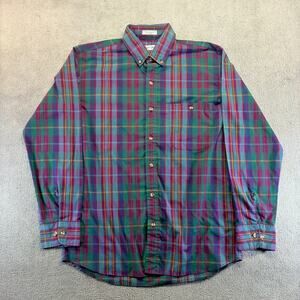 VTG Steeple Chase Button Down Shirt Men's Medium Green Purple Plaid 80s 90s Era